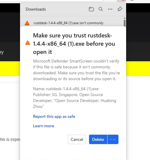 SmartScreen trust warning.