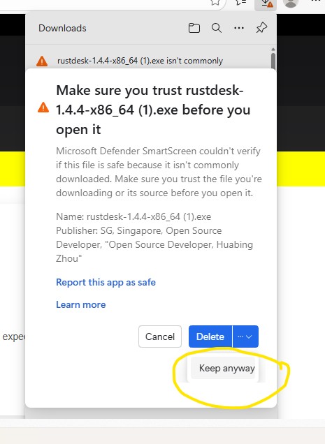 Keep anyway option highlighted.