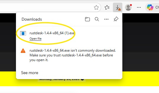 Open RustDesk file from downloads.